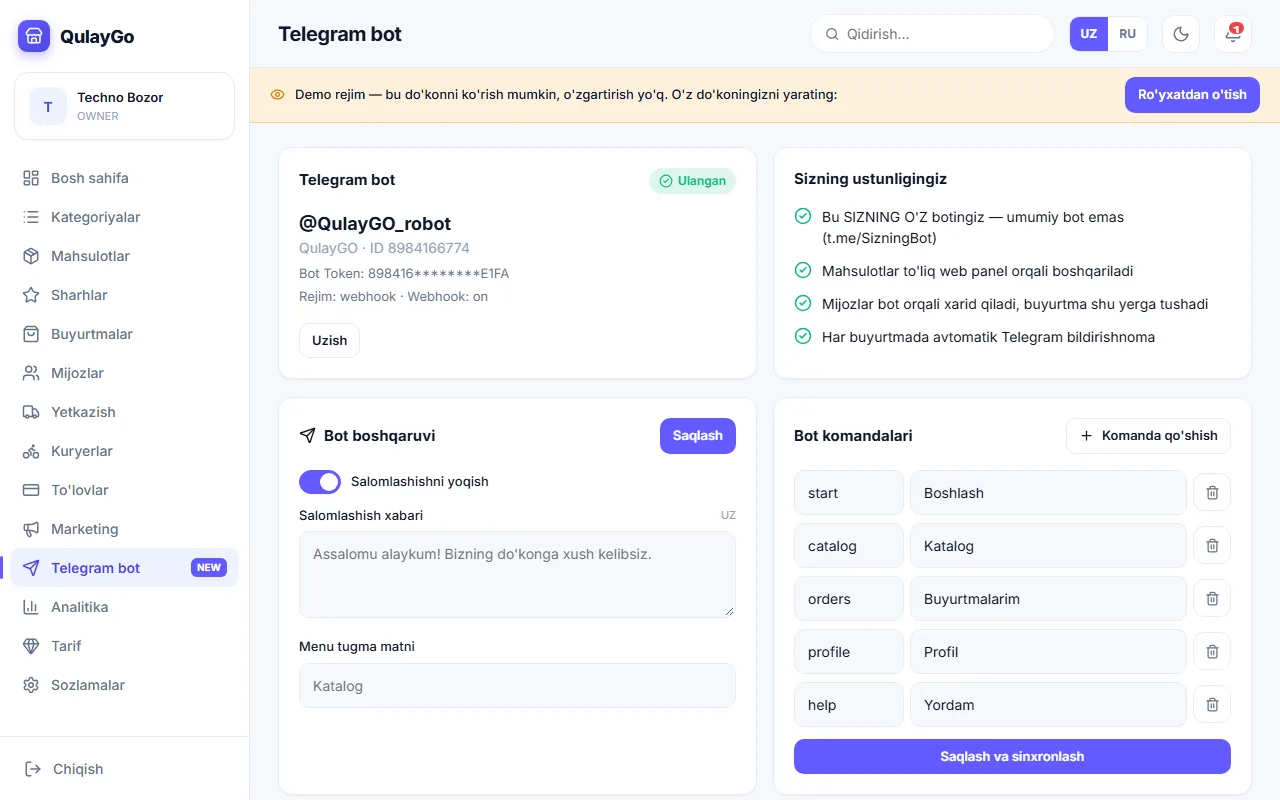 Telegram bot bo'limi